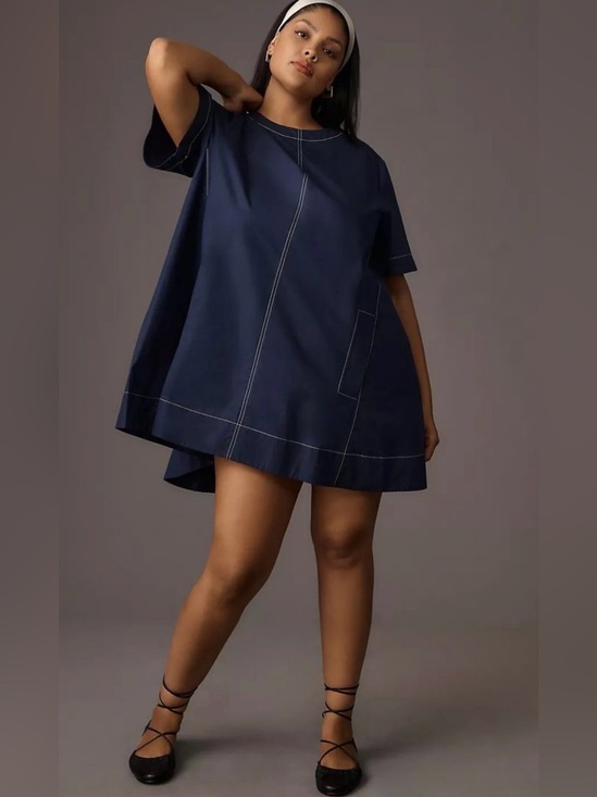 Maeve Dresses & Skirts - Maeve Anthropologie Emmy Contrast Stitch Swing Dress XS Navy